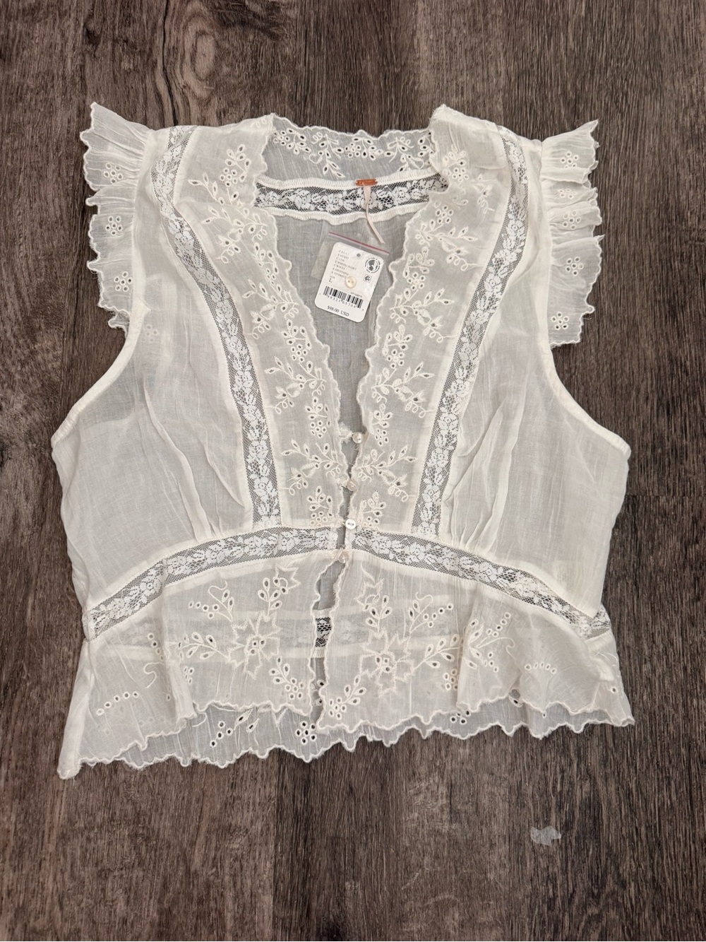 Free People White Cotton/Lace Eyelet Top NWT!